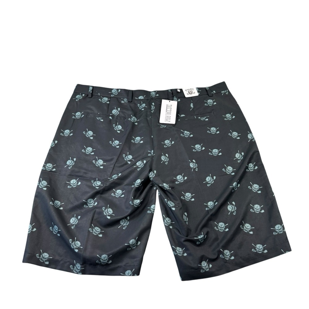 Tattoo Golf Lucky 13 Performance Skull AOP Golf Shorts Mens 42 Black S011